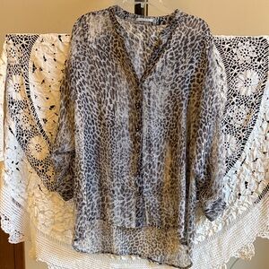 Mesmerize Leopard Print Sheer Blouse Size Large